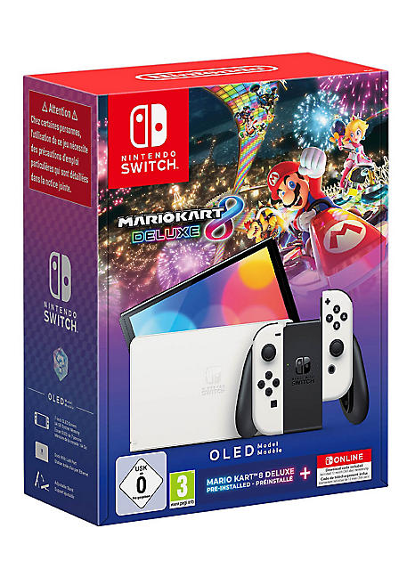 Nintendo Switch HW OLED White with Mario Kart Bundle + 12 Months